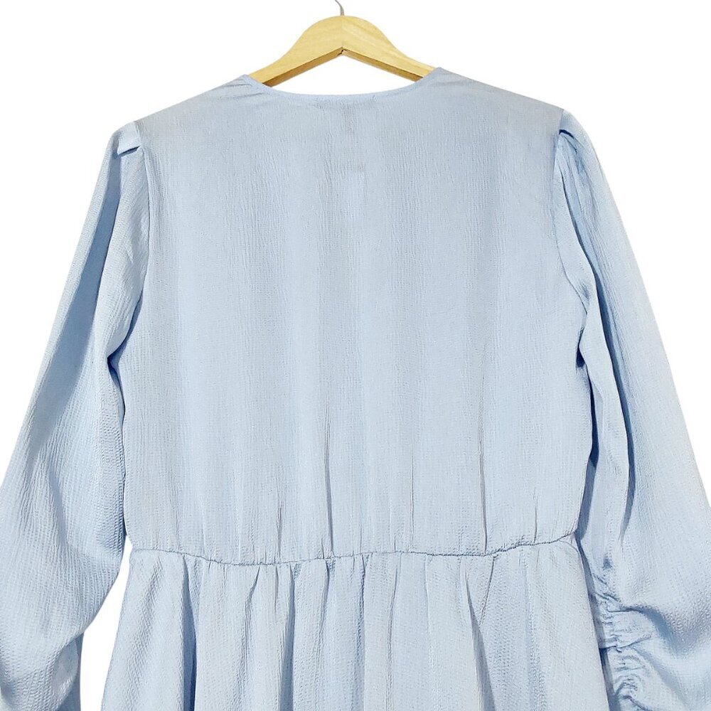 NWT Maje Revolver Hammered Crepe Baby Blue Ruched Sleeve Mini Dress - 42 (10) - Picture 10 of 16